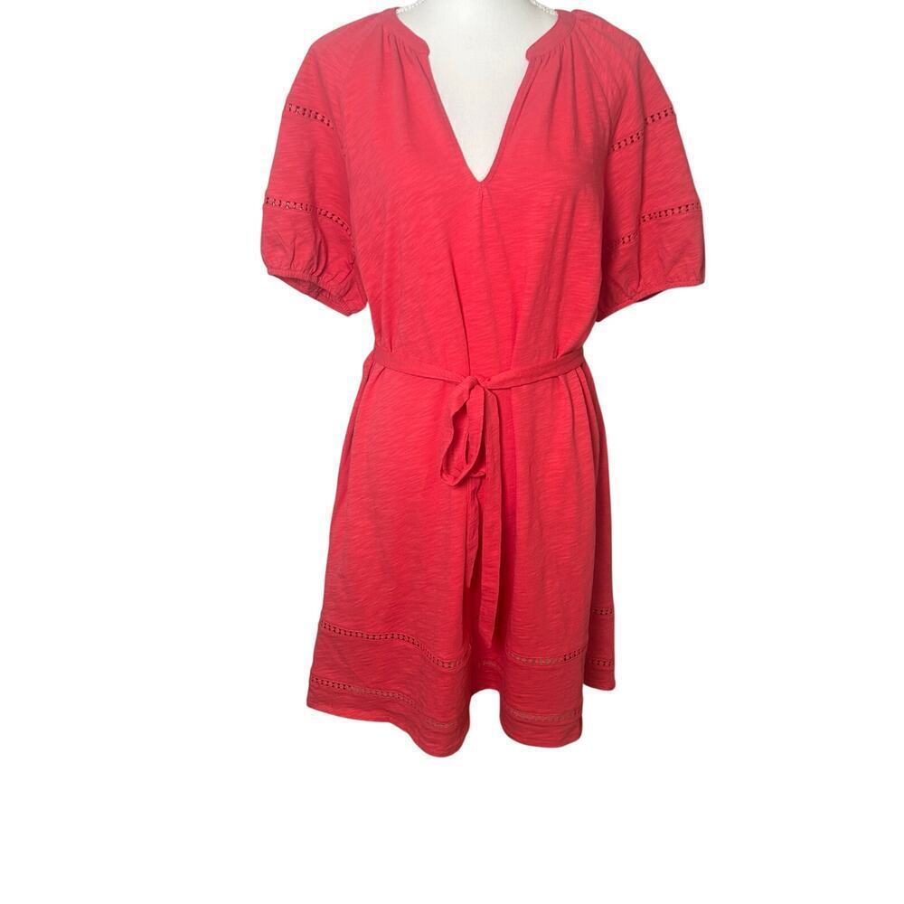 Boden trim detail pop peony cotton short puff sleeve jersey dress size 14‎ R